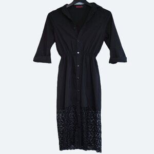 COPY - COPY - Elegance black shirt dress lacey patchwork rolled sleeves size S